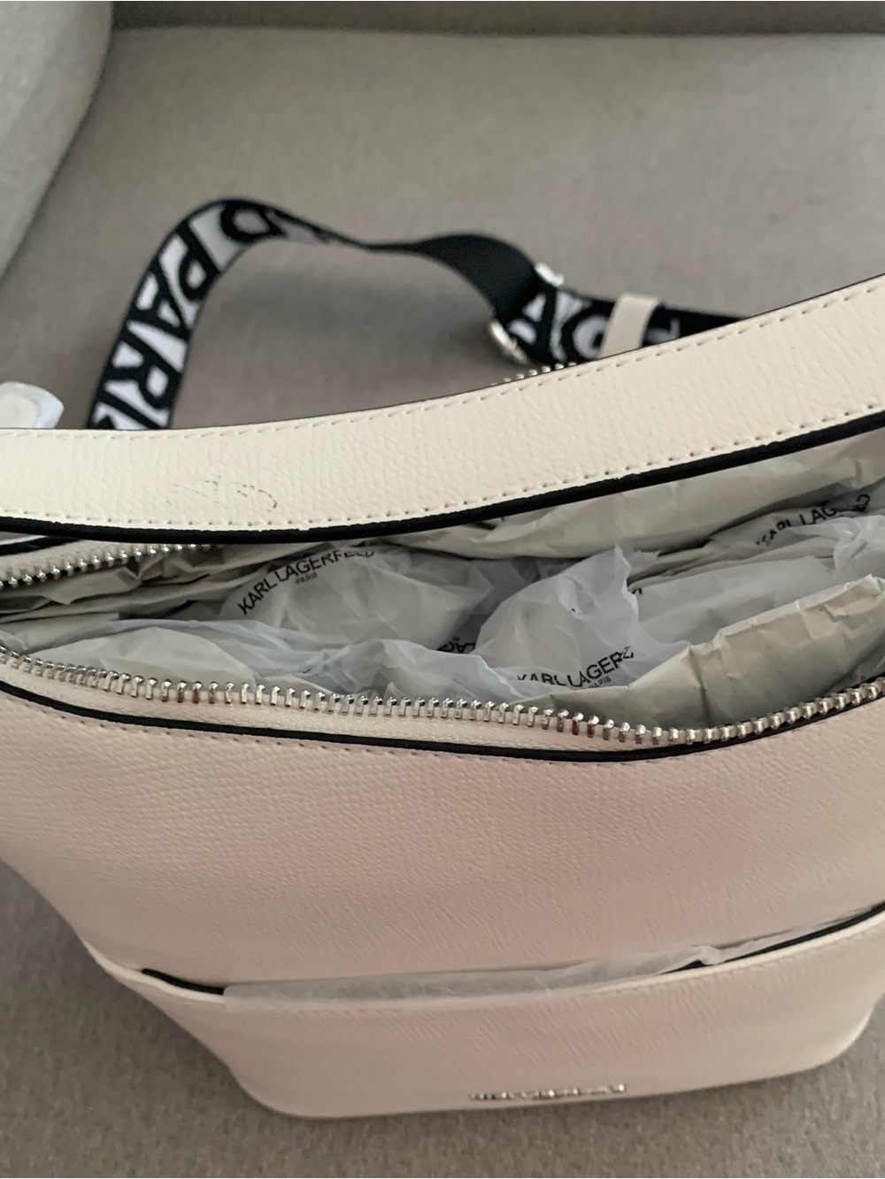 Karl Lagerfeld Cream Crossbody with Branded Strap - Picture 5 of 7